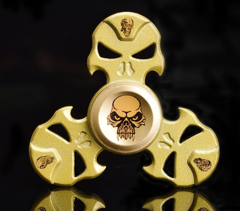 SKULL Style Aluminum Metal Fidget Spinner Stress Reducer Toy for Autism Adult, Child (Gold)
